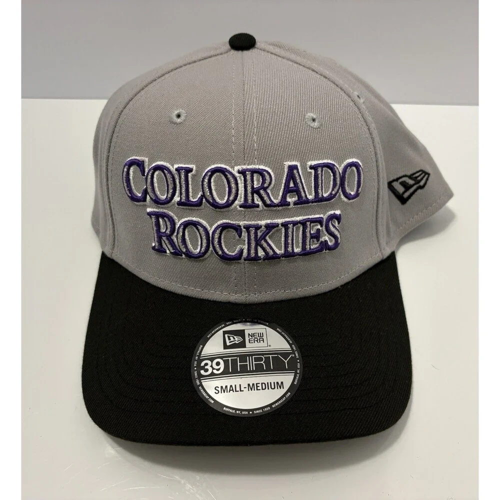 New Era 39THIRTY Colorado Rockies Script Logo 2-Tone Gray Black Flex Size S/M